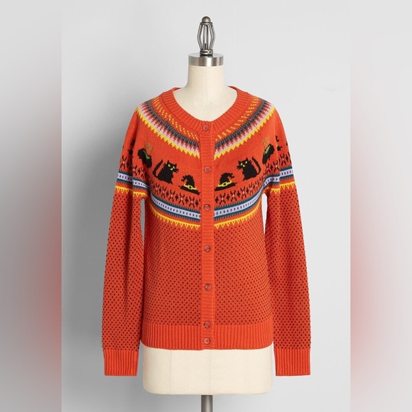 ModCloth Halloween "Witches Candy" Fair Isle Knit Cardigan - Small - Picture 3 of 4